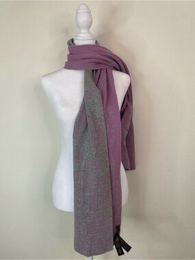 Coach Reversible Scarf Wool Cashmere Blend Gray Pink All-Over Signature Logo Y2K